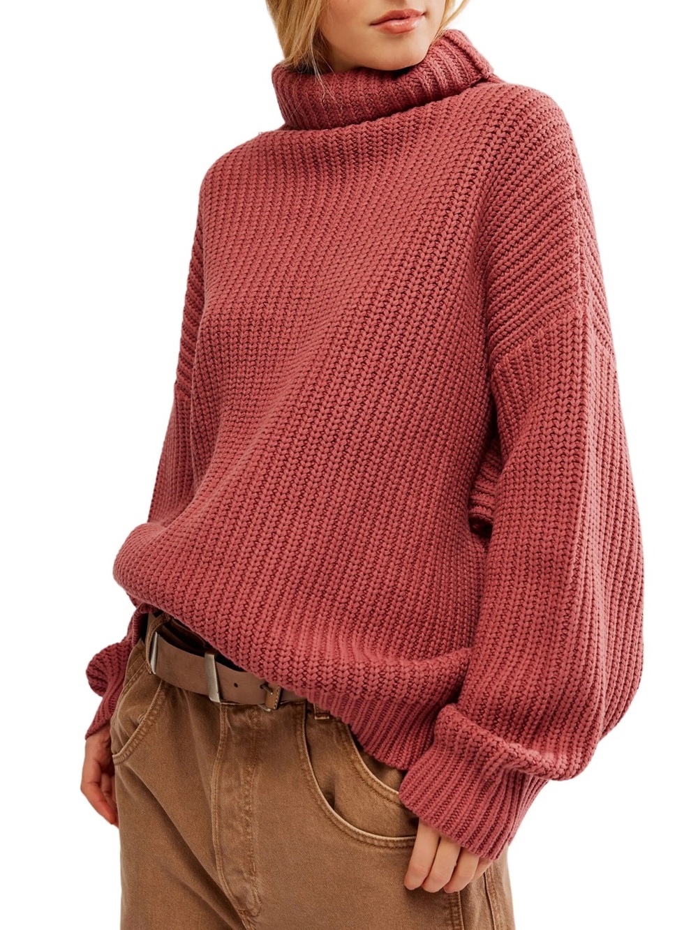 Free People Swim Too Deep oversized Pullover Dusty Rose Marsala Size XS New